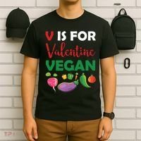 V Is For Vegan Funny Valentines Day T-Shirt thumb 6