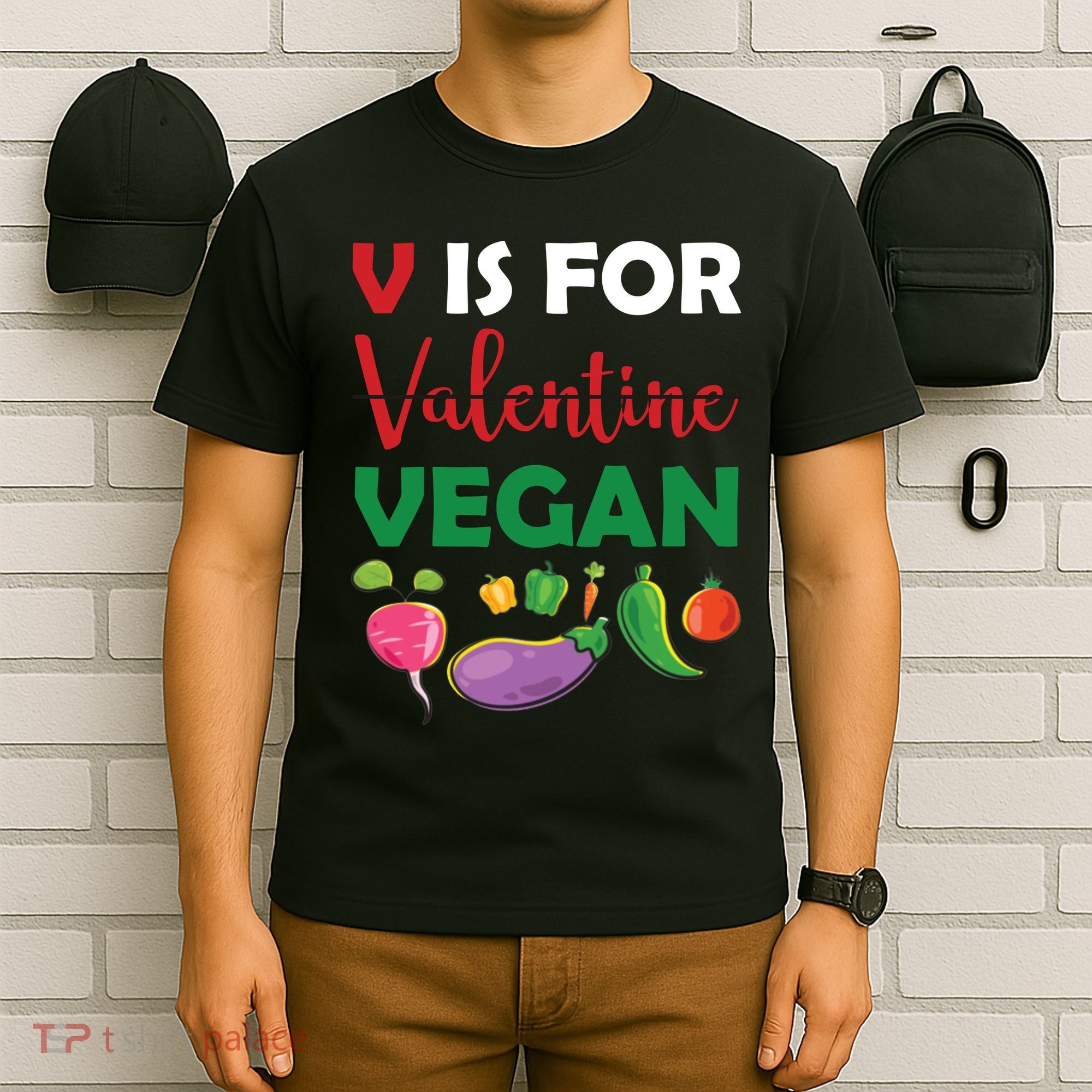 V Is For Vegan Funny Valentines Day T-Shirt