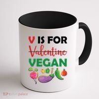 V Is For Vegan Funny Valentines Day Coffee Mug thumb 1