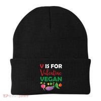 V Is For Vegan Funny Valentines Day Beanie thumb 0