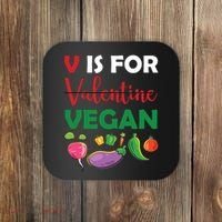 V Is For Vegan Funny Valentines Day Coaster thumb 0