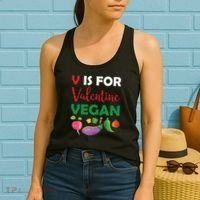 V Is For Vegan Funny Valentines Day Women's Tank Top thumb 2