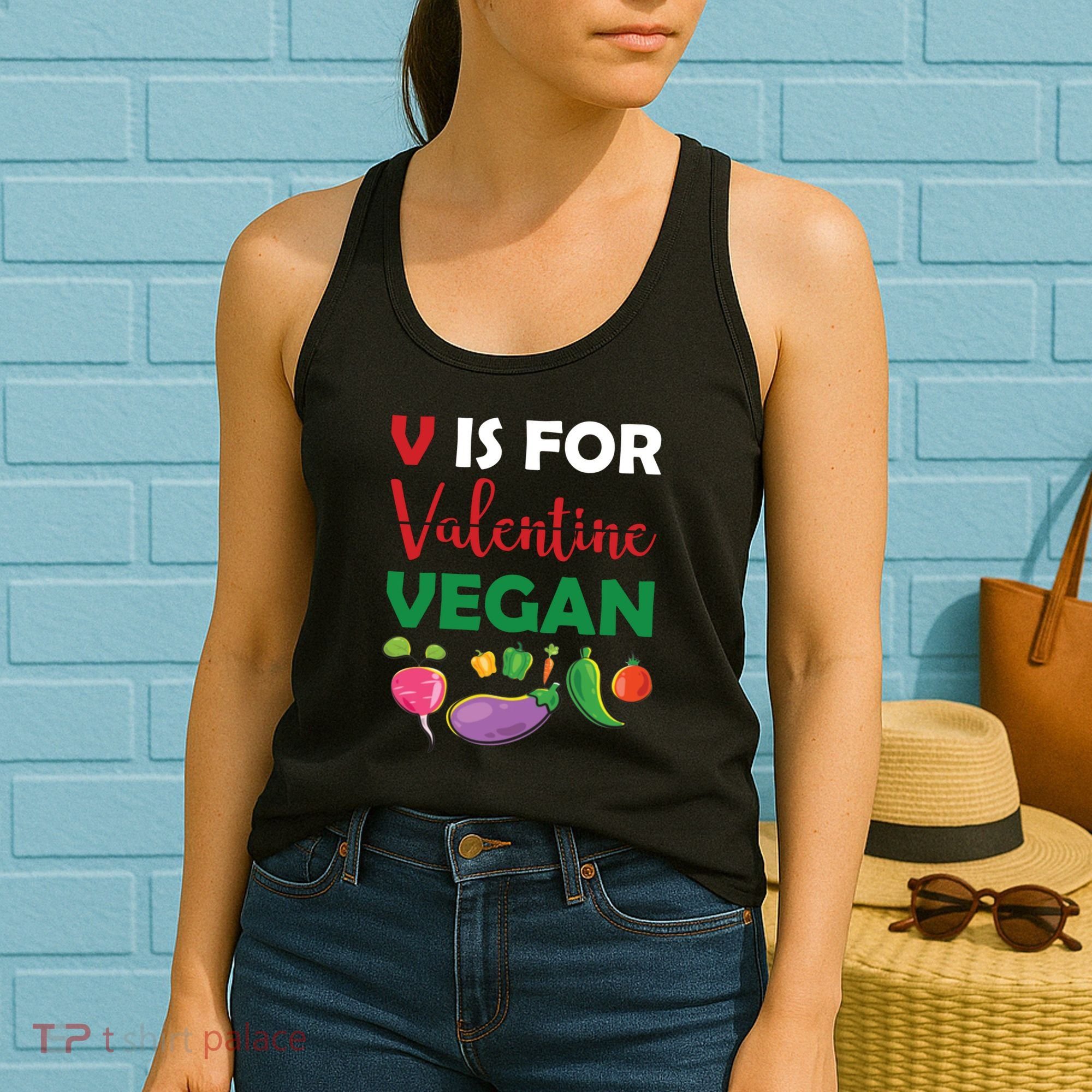 V Is For Vegan Funny Valentines Day Women's Tank Top