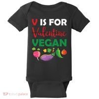 V Is For Vegan Funny Valentines Day Baby Bodysuit thumb 0