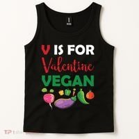 V Is For Vegan Funny Valentines Day Tank Top thumb 2