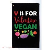 V Is For Vegan Funny Valentines Day Golf Towel thumb 0
