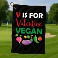 V Is For Vegan Funny Valentines Day Golf Towel thumb 1