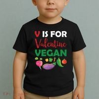 V Is For Vegan Funny Valentines Day Toddler T-Shirt thumb 2