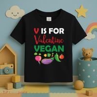 V Is For Vegan Funny Valentines Day Toddler T-Shirt thumb 3