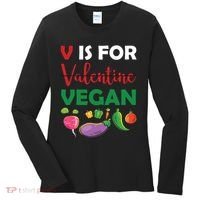 V Is For Vegan Funny Valentines Day Women's Long Sleeve Shirt thumb 0