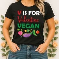 V Is For Vegan Funny Valentines Day Women's T-Shirt thumb 2