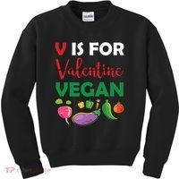 V Is For Vegan Funny Valentines Day Kids Sweatshirt thumb 0