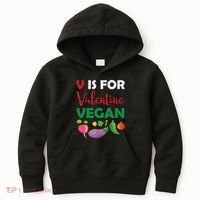 V Is For Vegan Funny Valentines Day Kids Hoodie thumb 0