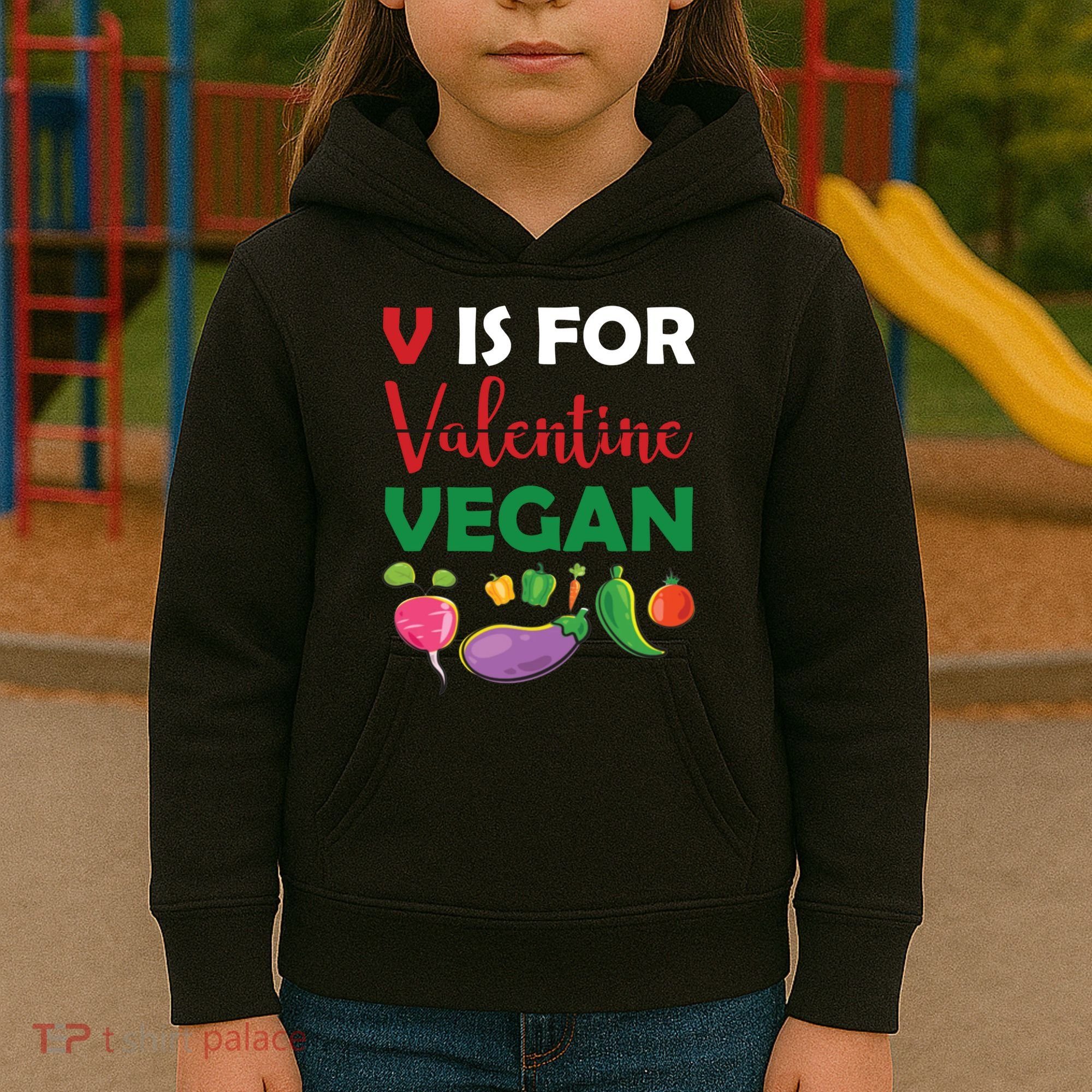 V Is For Vegan Funny Valentines Day Kids Hoodie