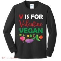 V Is For Vegan Funny Valentines Day Kids Long Sleeve Shirt thumb 0