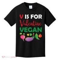 V Is For Vegan Funny Valentines Day Kids T-Shirt thumb 0