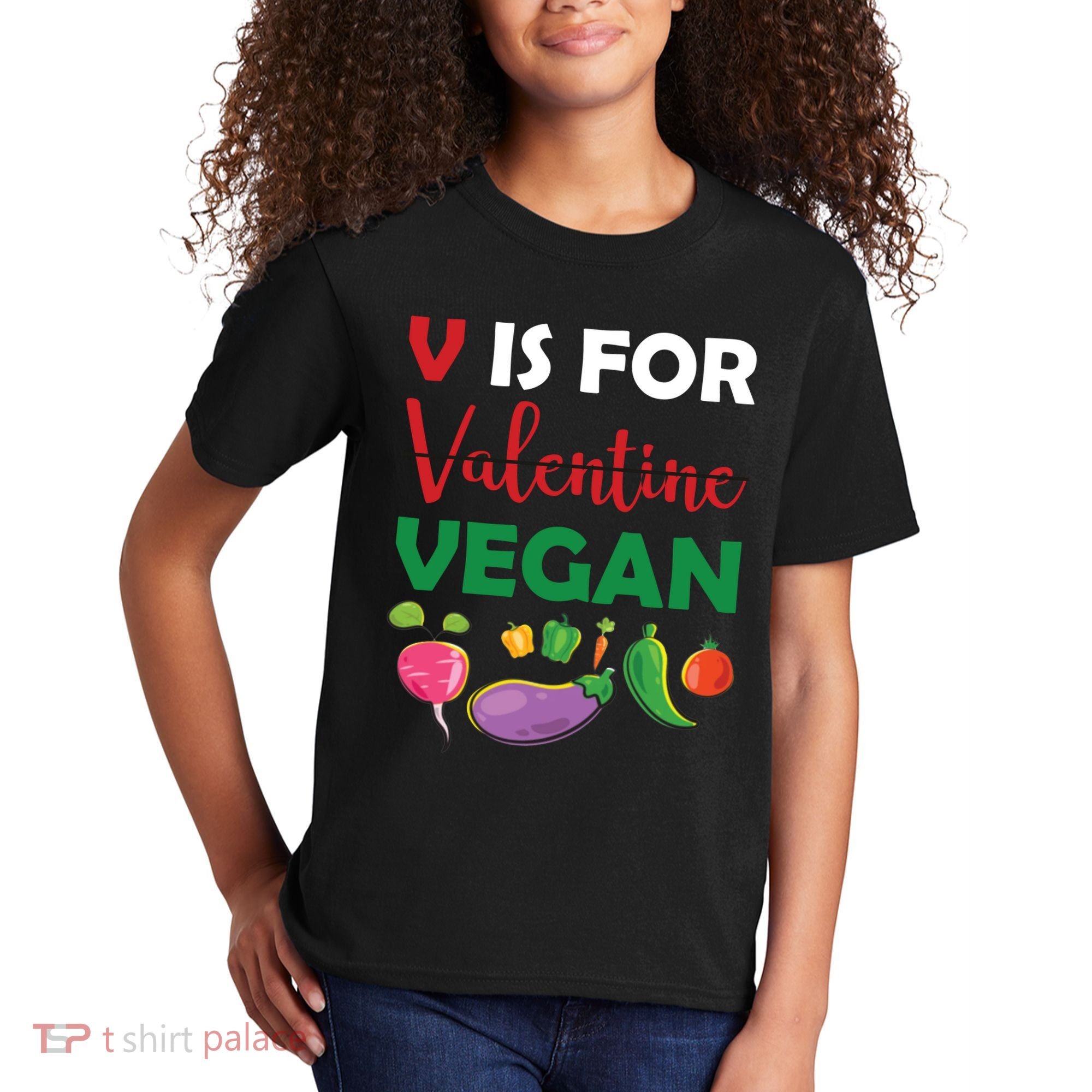 V Is For Vegan Funny Valentines Day Kids T-Shirt