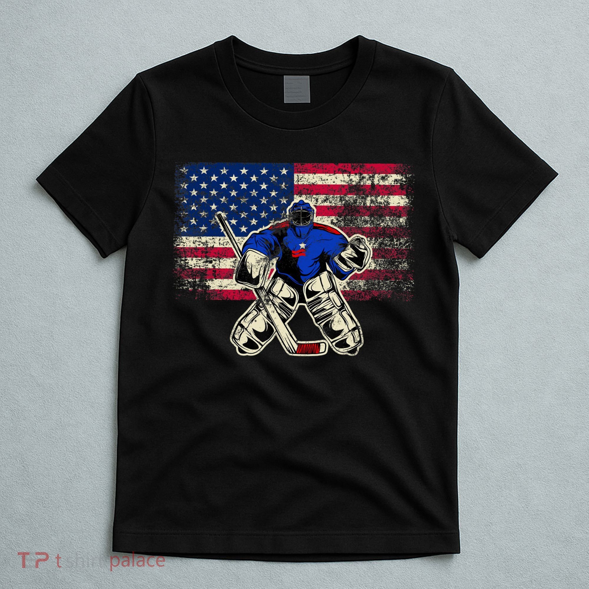 Vintage Ice Hockey Goalie USA Flag Gift For Goalie T-Shirt