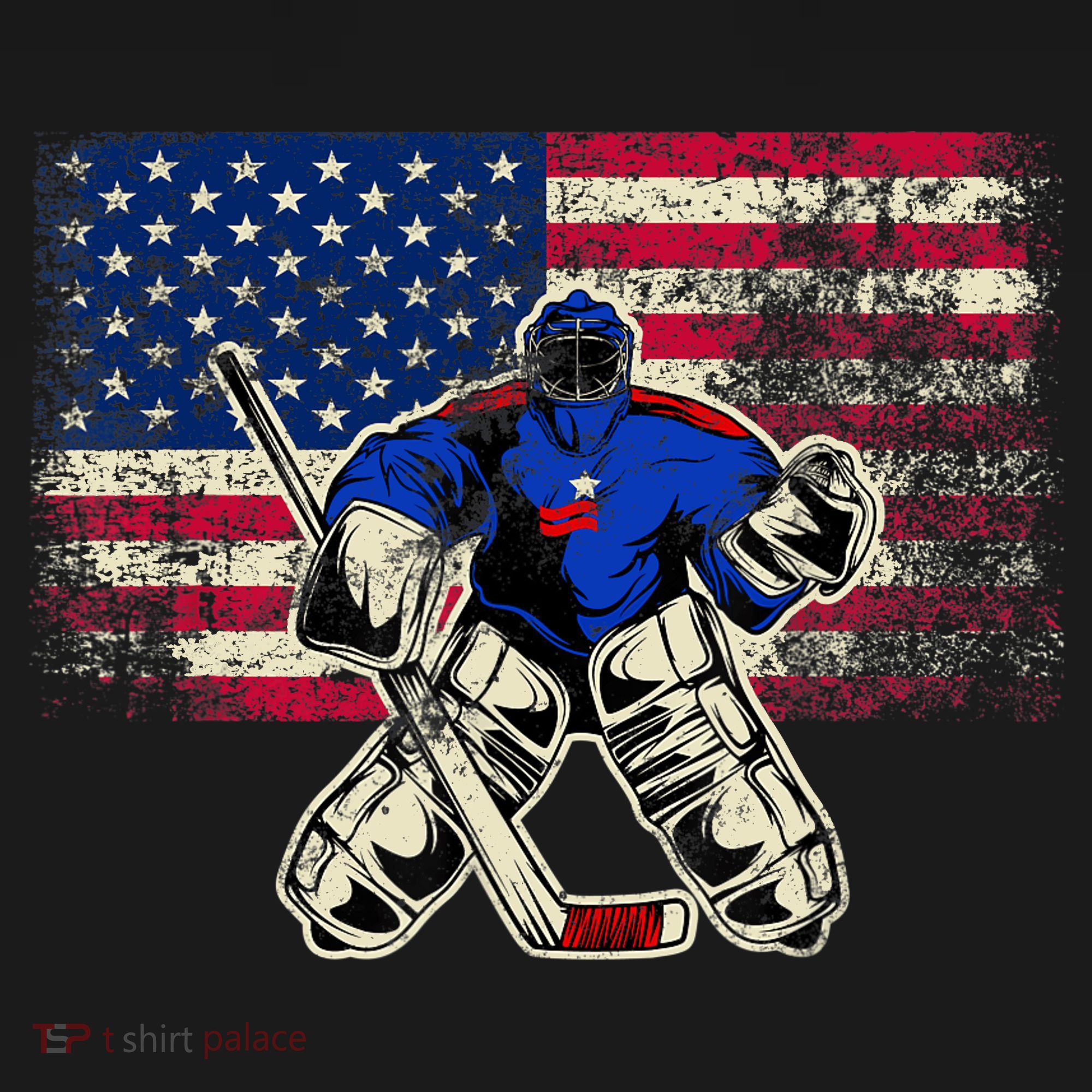 Vintage Ice Hockey Goalie USA Flag Gift For Goalie T-Shirt