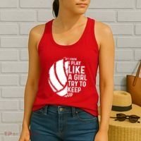 Volleyball I Know I Play Like A Girl Try To Keep Up Women's Tank Top thumb 2