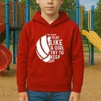 Volleyball I Know I Play Like A Girl Try To Keep Up Kids Hoodie thumb 2