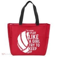 Volleyball I Know I Play Like A Girl Try To Keep Up Tote Bag thumb 0