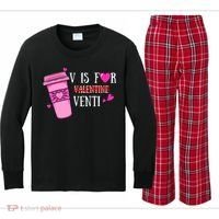 V Is Not For Valentine But Venti Coffee Funny Valentines Day Kids Long Sleeve Plaid Pajama Set thumb 0