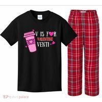 V Is Not For Valentine But Venti Coffee Funny Valentines Day Kids Plaid Pajama Set thumb 0