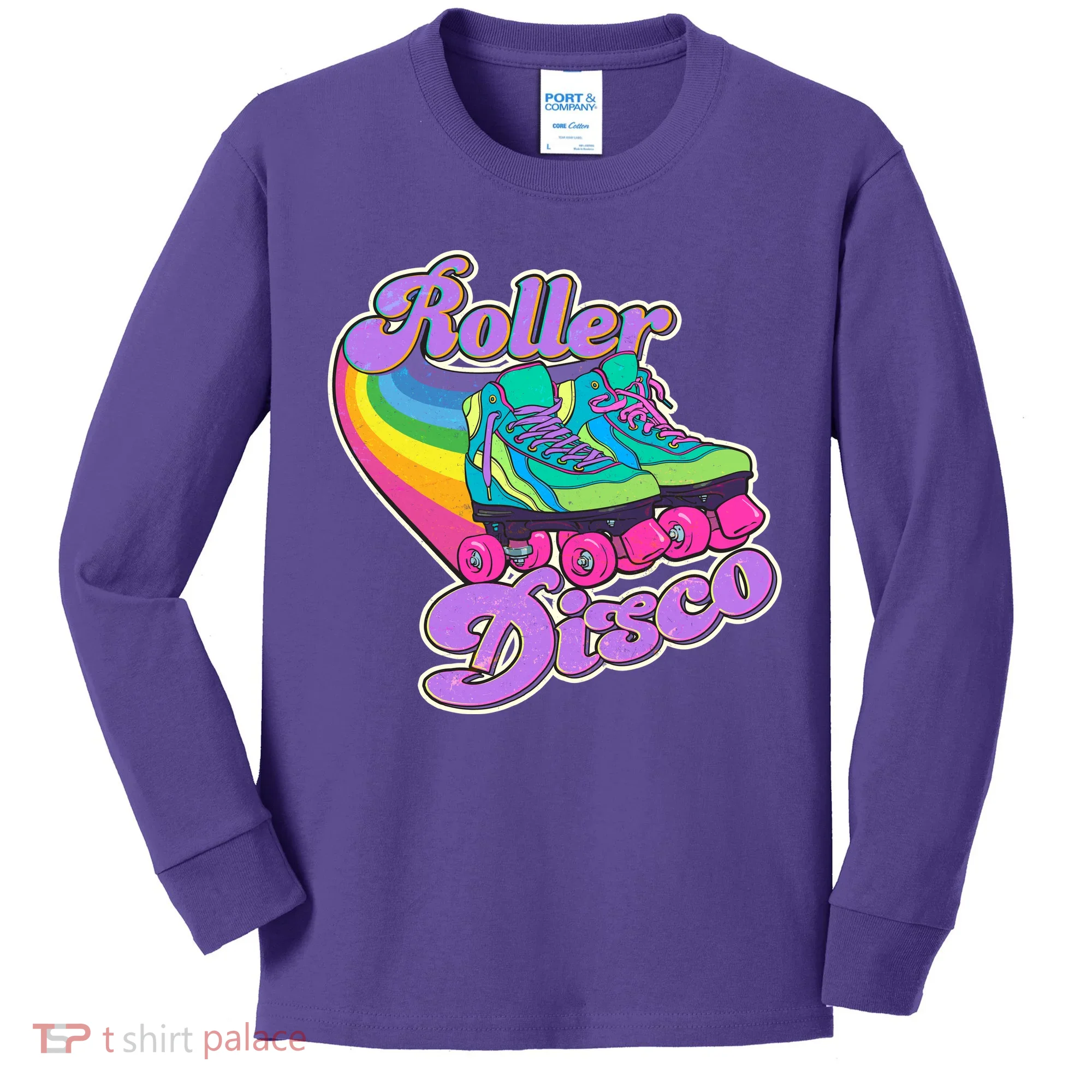 Vintage 80s Retro Roller Disco Skates Kids Long Sleeve Shirt