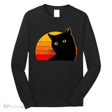 Vintage 80's Style Black Cat Retro Sun Long Sleeve Shirt