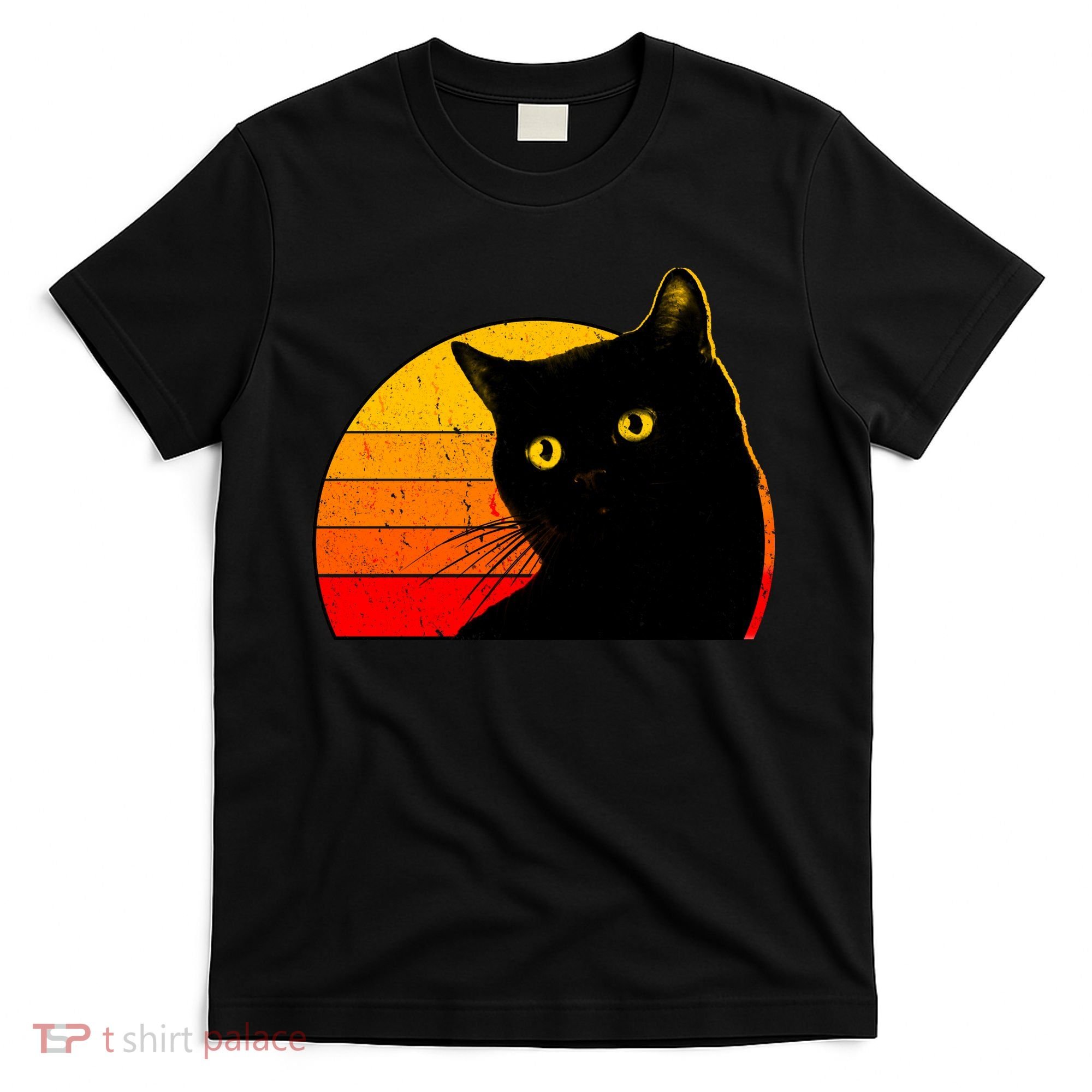 Vintage 80's Style Black Cat Retro Sun T-Shirt