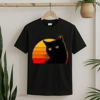 Vintage 80's Style Black Cat Retro Sun T-Shirt thumb 2