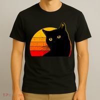 Vintage 80's Style Black Cat Retro Sun T-Shirt thumb 3
