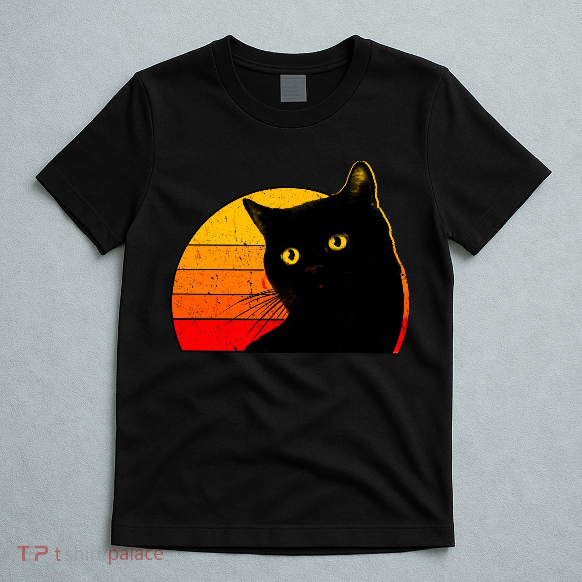Vintage 80's Style Black Cat Retro Sun T-Shirt