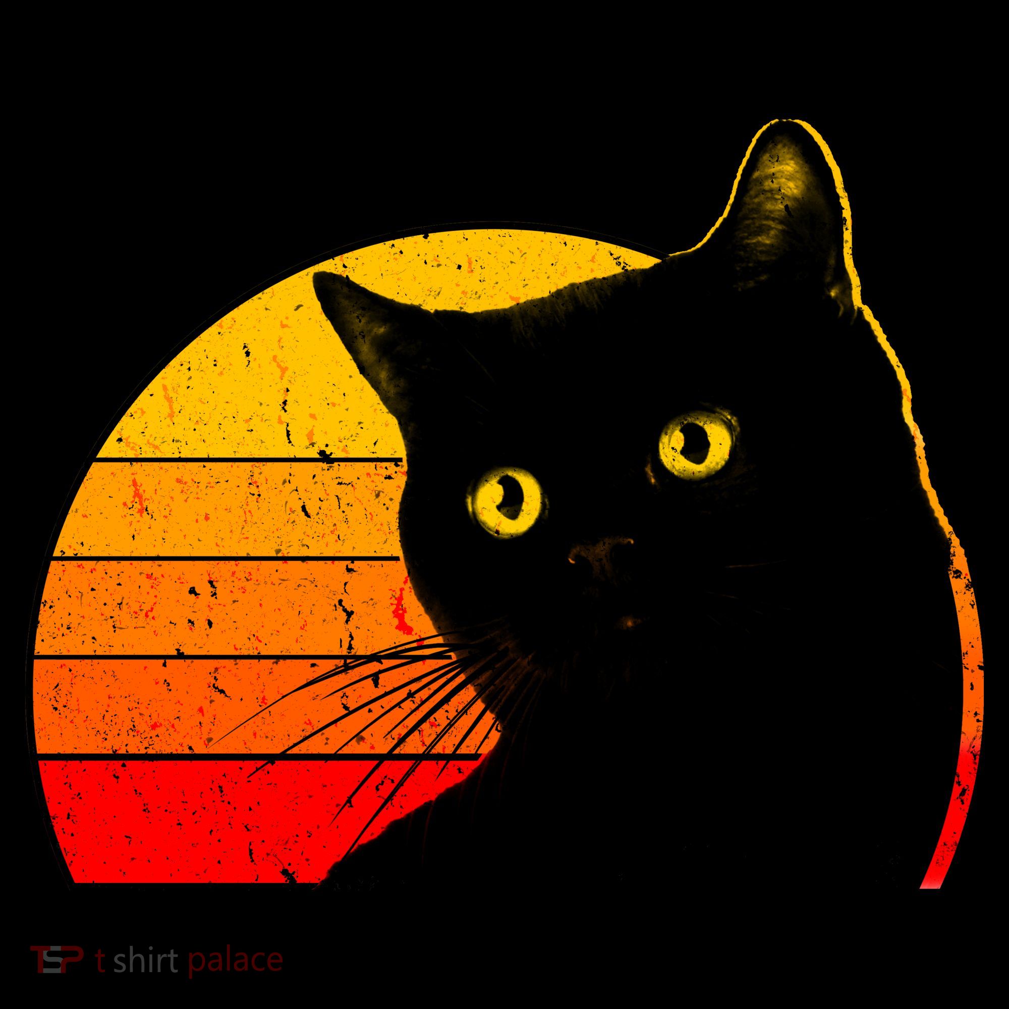 Vintage 80's Style Black Cat Retro Sun T-Shirt