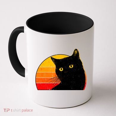 Vintage 80's Style Black Cat Retro Sun Coffee Mug