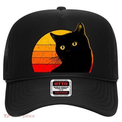 Vintage 80's Style Black Cat Retro Sun Hat