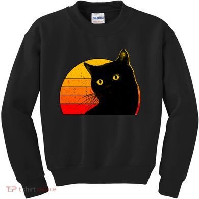 Vintage 80's Style Black Cat Retro Sun Kids Sweatshirt