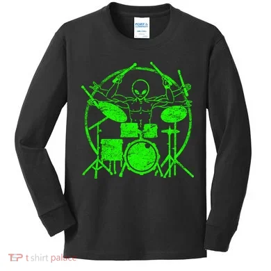 Vintage Alien Drummer Kids Long Sleeve Shirt
