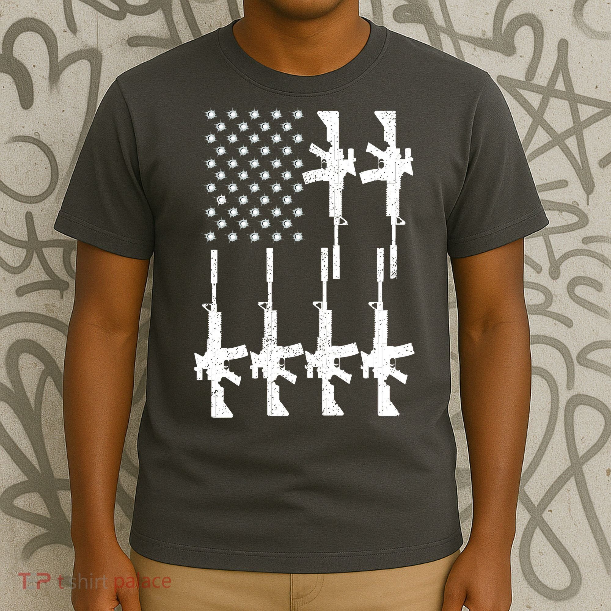 Vintage American Gun Rifle USA Flag T-Shirt