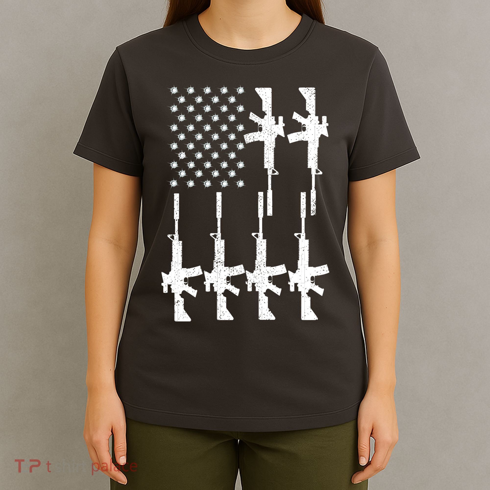 Vintage American Gun Rifle USA Flag T-Shirt