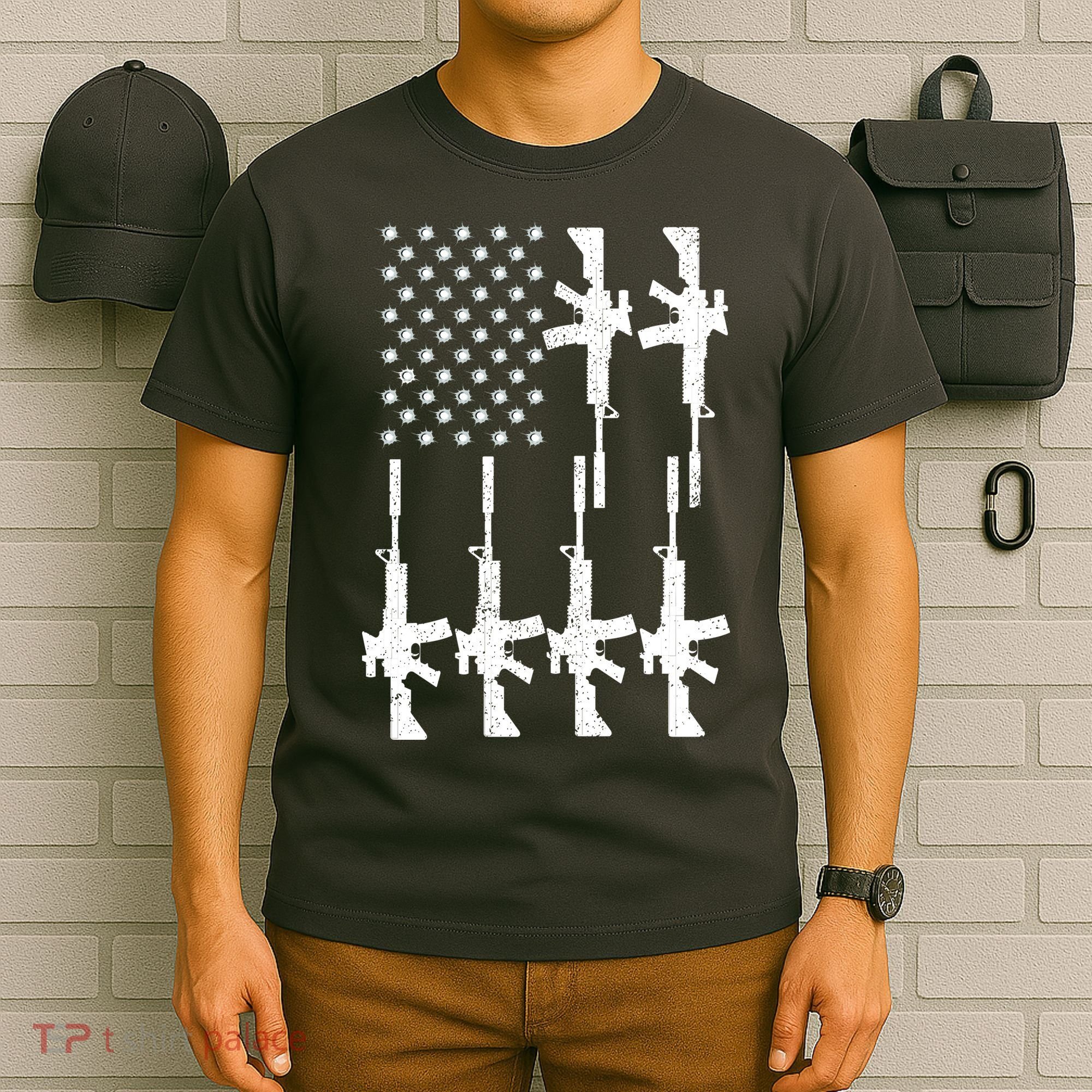 Vintage American Gun Rifle USA Flag T-Shirt