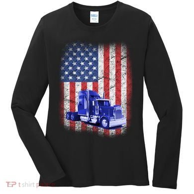 Vintage American Trucker USA Flag Women's Long Sleeve Shirt