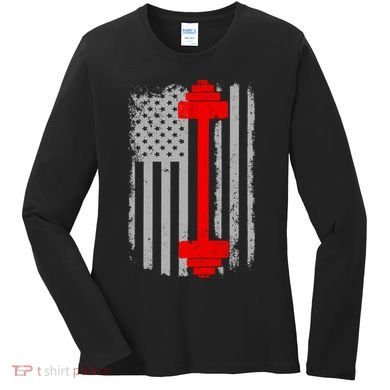 Vintage American Weight Training Flag Women's Long Sleeve Shirt