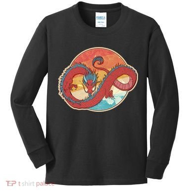Vintage Asian Dragon Emblem Kids Long Sleeve Shirt