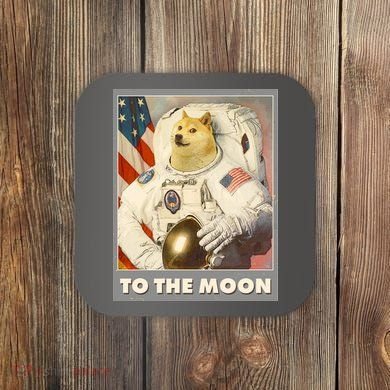 Vintage Astronaut Doge To The Moon Meme Coaster