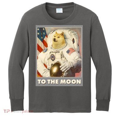 Vintage Astronaut Doge To The Moon Meme Kids Long Sleeve Shirt