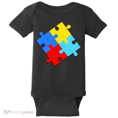 Vintage Autism Puzzle Baby Bodysuit