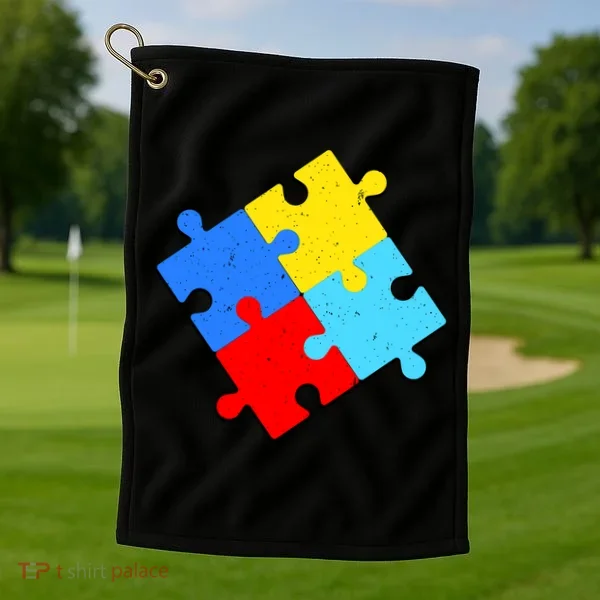 Vintage Autism Puzzle Golf Towel
