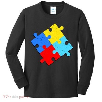 Vintage Autism Puzzle Kids Long Sleeve Shirt